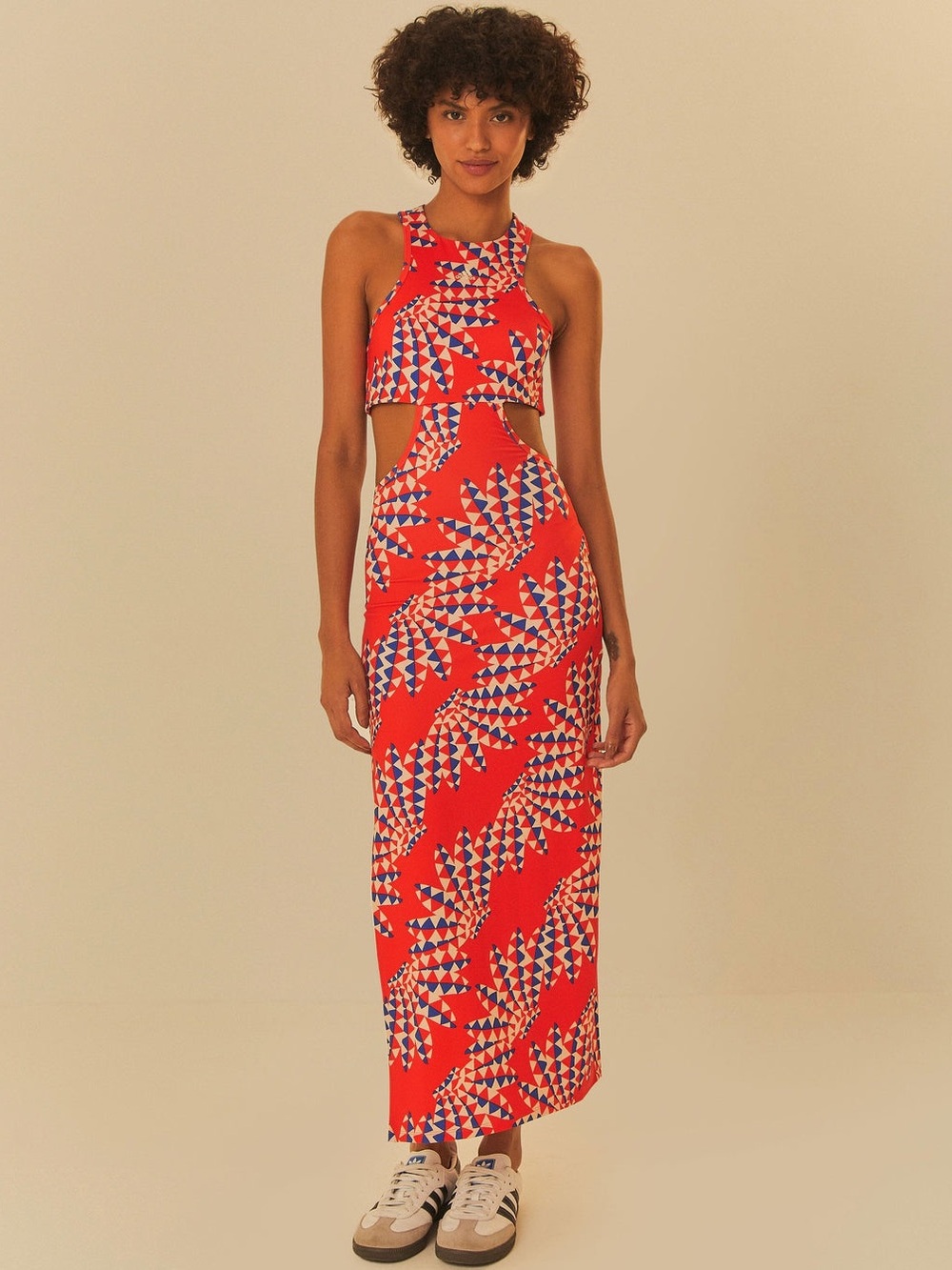 Adidas x FARM Rio Psychedelic Wave Cutout Maxi Dress Red XS